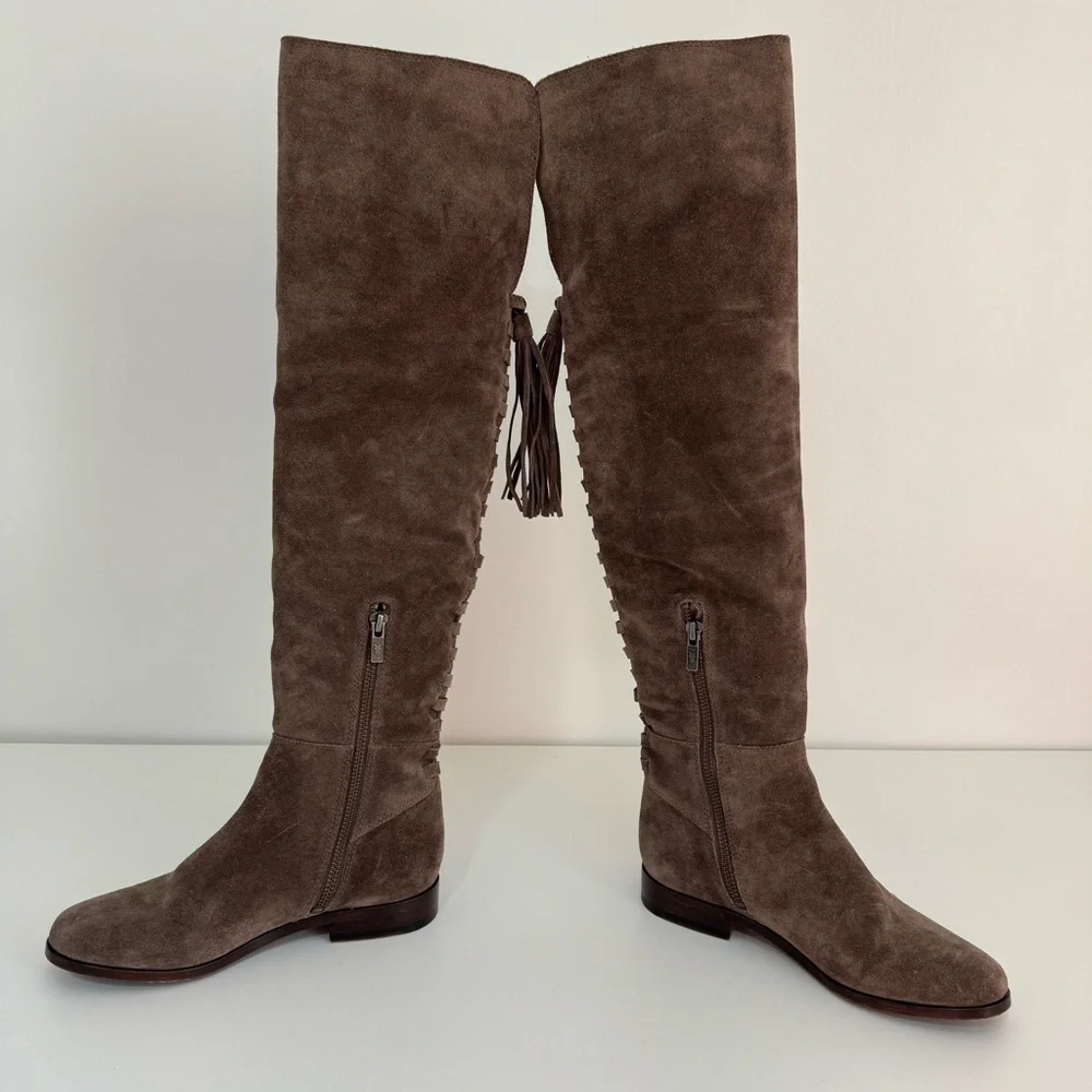 Frye‎ Tina Tassel Lace Back Suede Over The Knee Boots Size 5.5